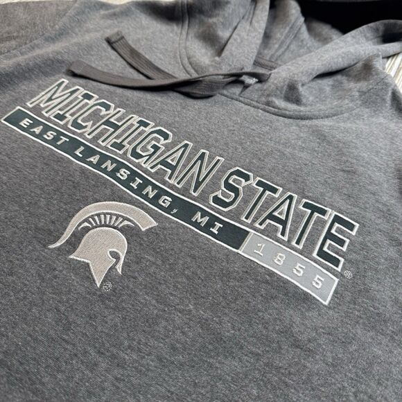 Michigan State Spartans Hoodie Men’s L Gray Fleece Spellout Logo MSU New - Picture 3 of 10